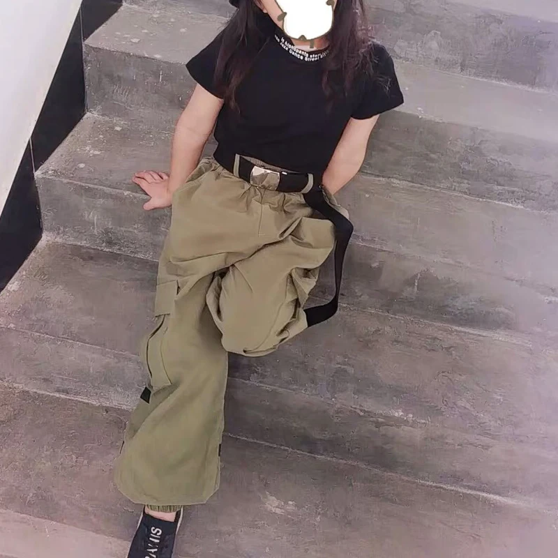 Children Jazz Dance Costumes Kids Black Tops Green Pants Outfit Hip Hop Clothing For Girls Street Dance Performance Wear SL1972