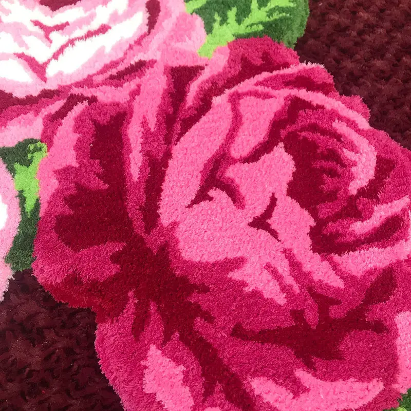 pink red rose rug hand woven soft warm floral carpet bedroom living room door bathroom toilet mat home decor flower carpet free global shipping