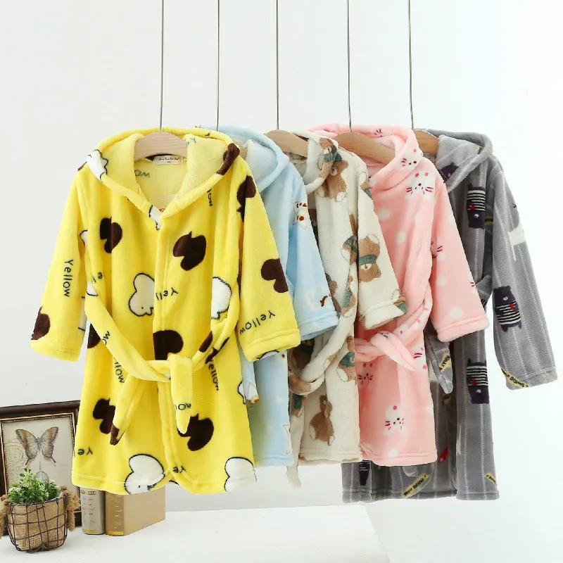 

Мультяшные Детские Банные халаты с капюшоном, детский фланелевый банный халат с животными для мальчиков и девочек, пижамы, ночная рубашка, д...