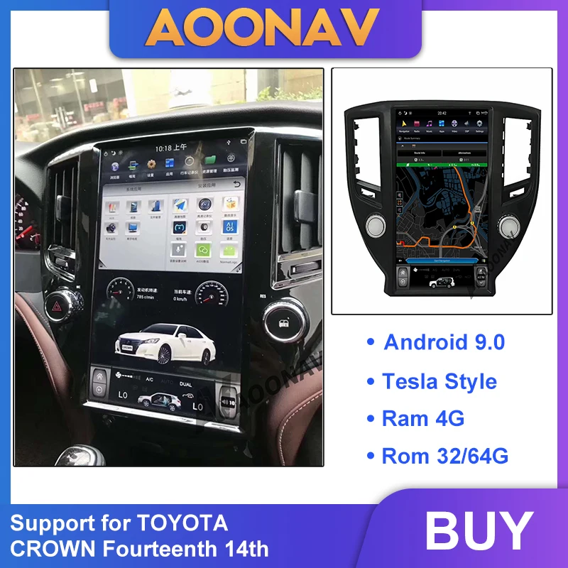

AOONAV 13,6 дюймовый автомобильный GPS-радиоприемник, GPS-навигация для TOYOTA CROWN 14 14-го поколения, мультимедийный плеер с вертикальным экраном, Android 9,0