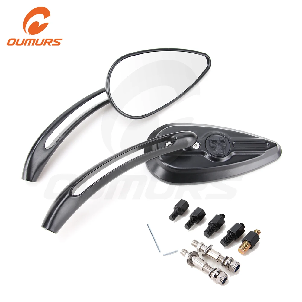 OUMURS Мотоцикл Череп Скелет боковые зеркала заднего вида черный алюминий для Harley