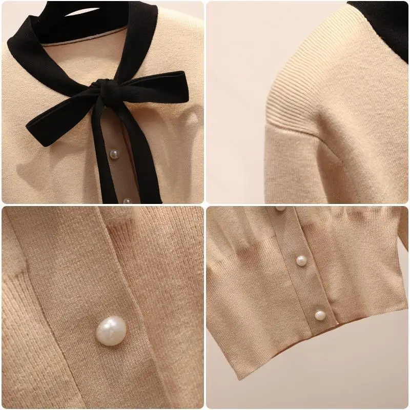 

Autumn and winter New 2019 bow knitted pullover female retro long sleeve short outer fresh sweater student dress female