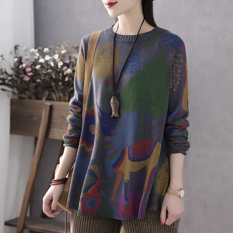 Осенне-зимний свитер в стиле ретро Женский Повседневный вязаный пуловер топы с