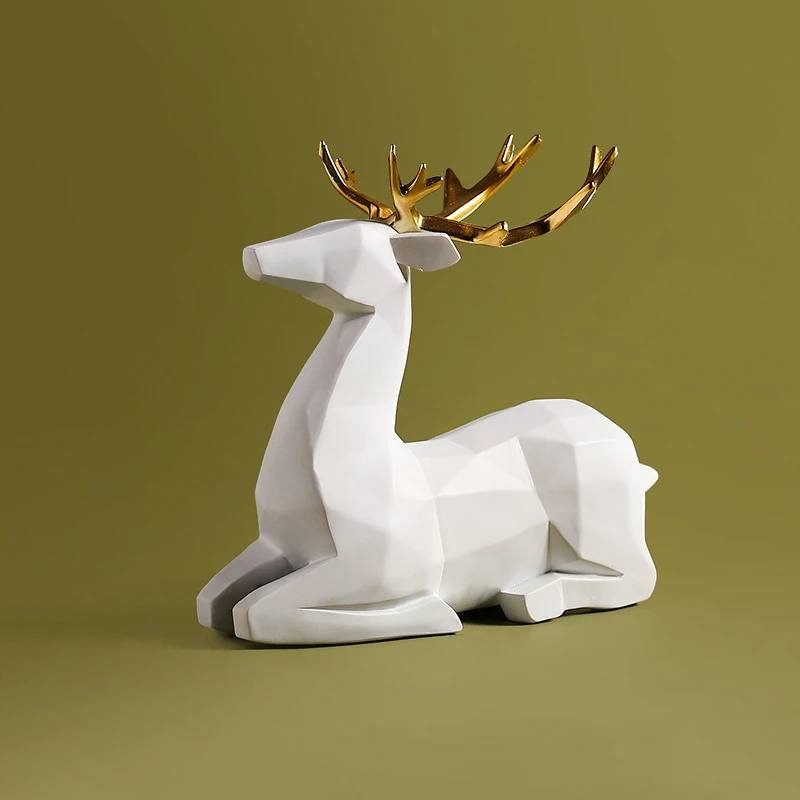 

Nordic Couple Elk Deer Figurines Geometric Modern Deers Statues Sculpture Decoration Abstract Tabletop Ornament Gift