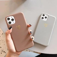 simple soild color brown gray love heart phone case for iphone 11 12 pro x xr xs max se 2020 7 8 pro 6 6s plus soft tpu cover