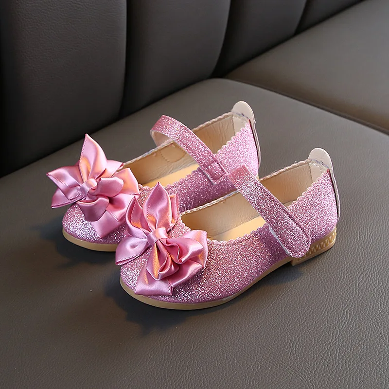 Zapatos con purpurina para niños y niñas pequeñas, zapatos de tela con lentejuelas, zapatos de vestir suaves con lazo, envío directo