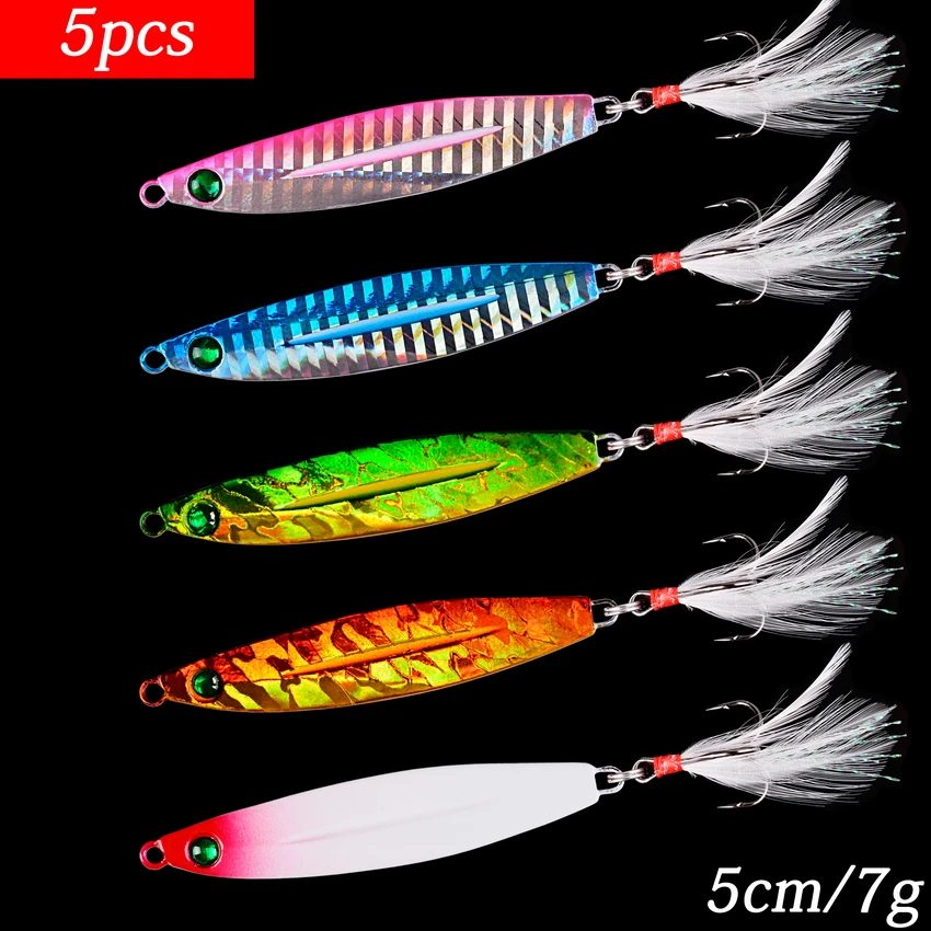 5pcs 7g 10g 14g 17g 21g 28g 40g Fishing Spoon Metal Lure Fish Sea Bass Fishing Lure Artificial Bait Tackle