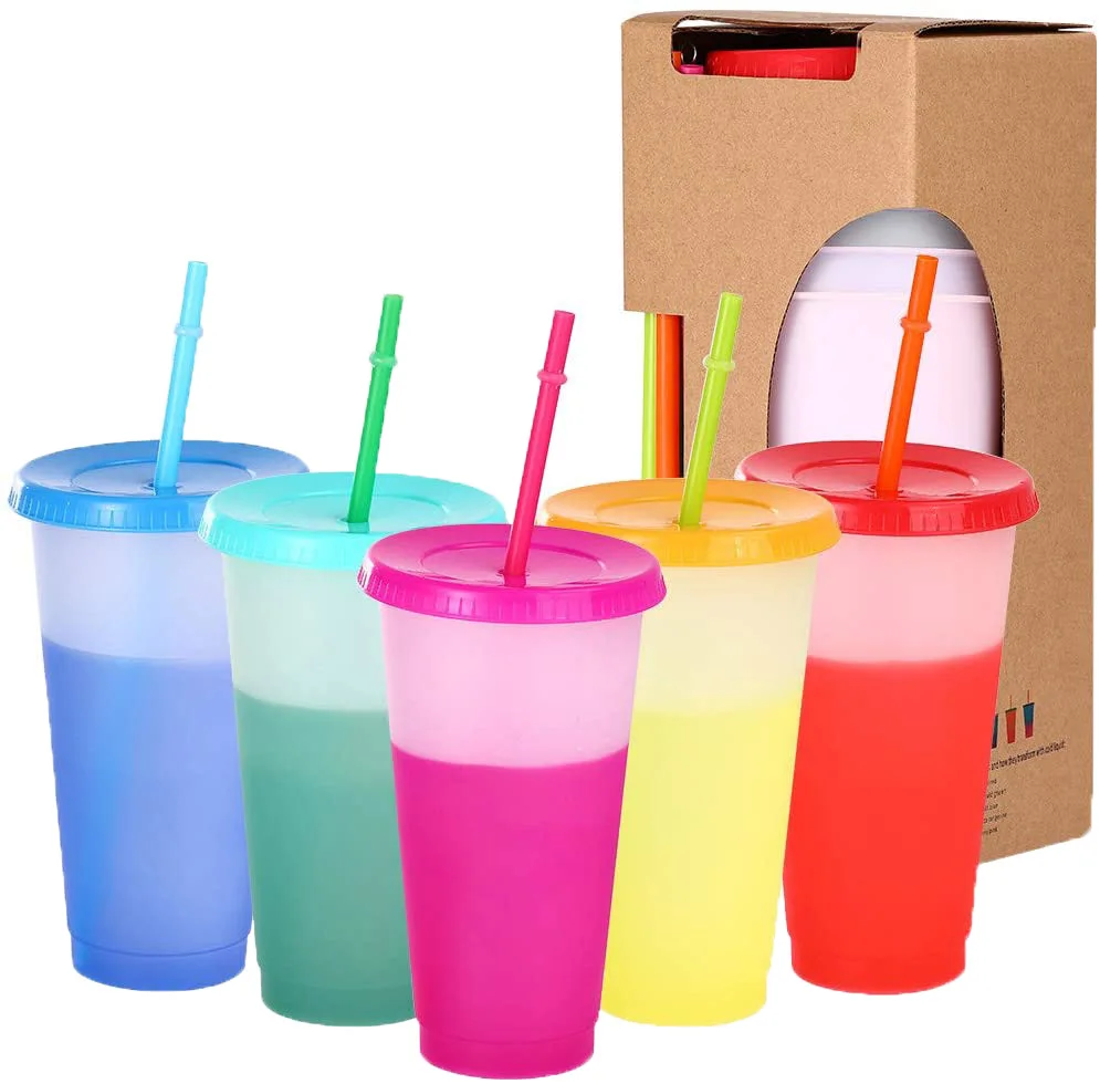 

Color Changing Cups 5/pack 24oz Reusable Tumbler With Lids And Straws Bpa Free Magic Colored Tumbler