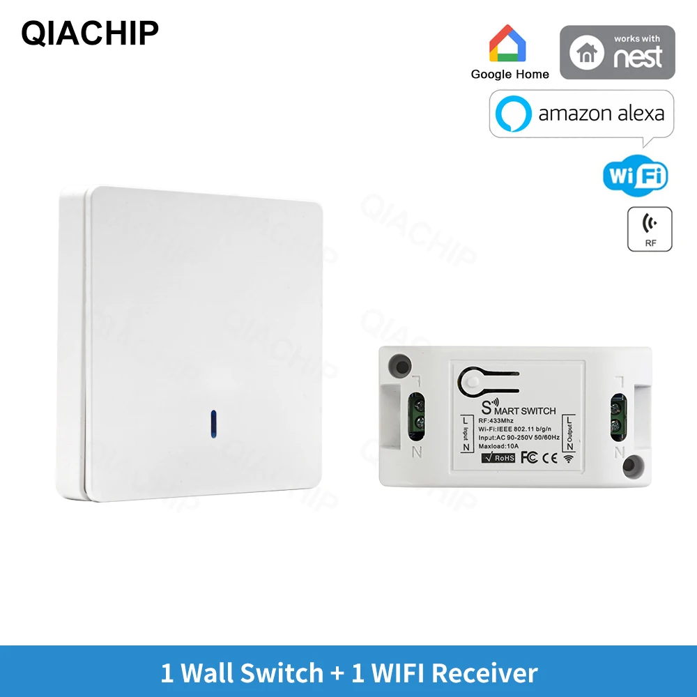 

QIACHIP Universal Wifi 433 Mhz Wireless Remote Control Wall Switch Light Smart Home Automation RF Relay Module Work With Alexa