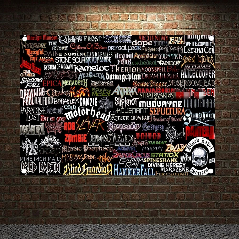 Тяжелый металлический музыкальный тематический баннер и флаг логотипы рок