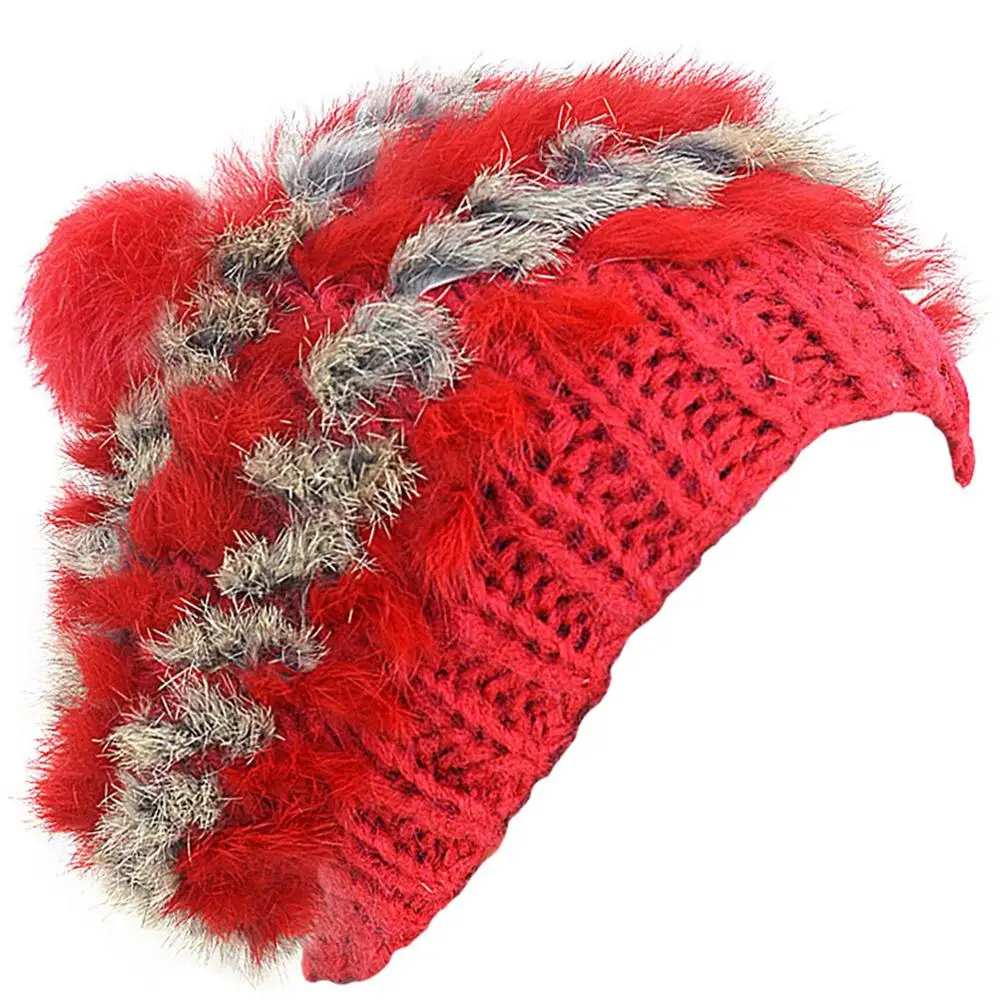 Женские зимние шапки с помпоном из натурального кроличьего меха вязаные для