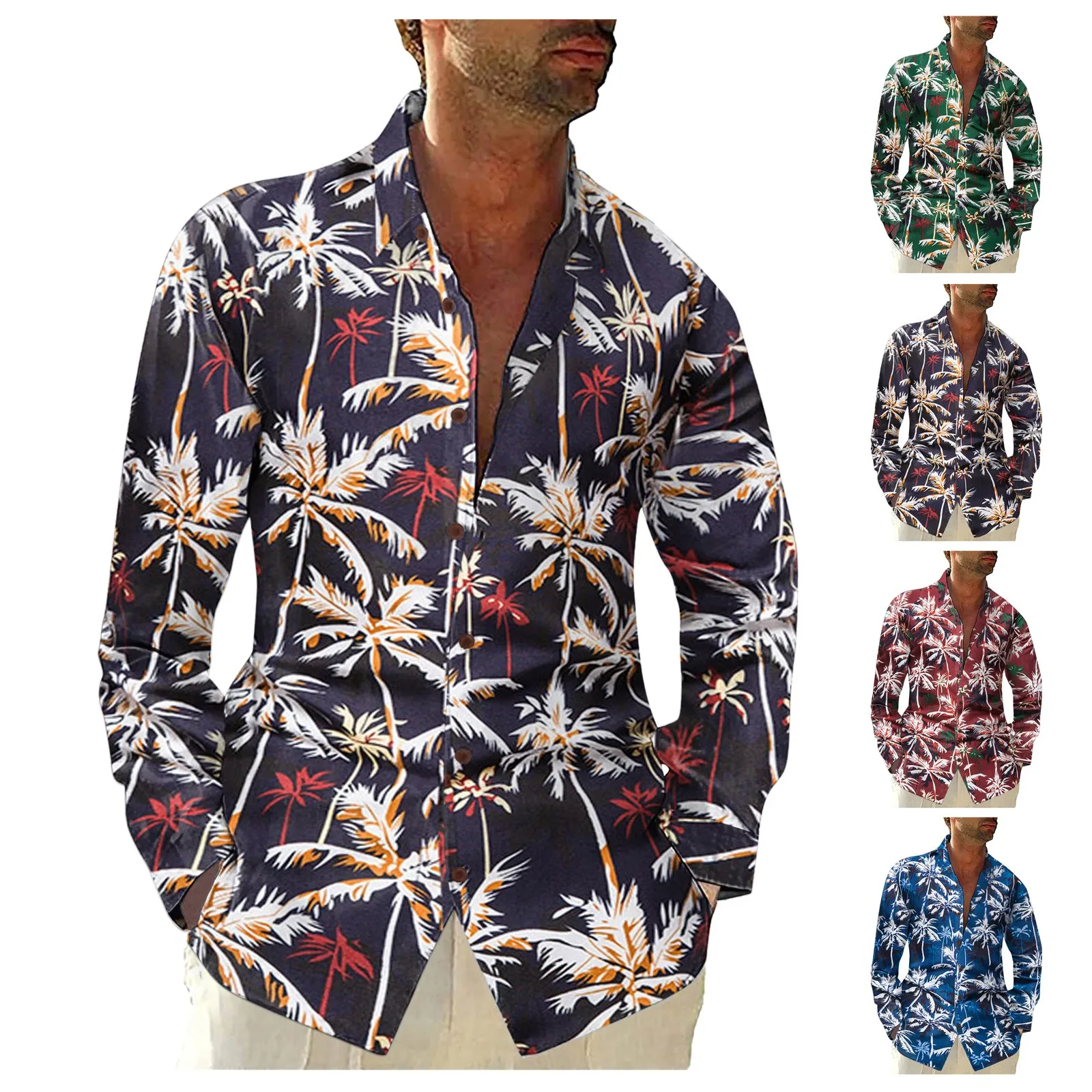 

Рубашка мужская свободного покроя с длинными рукавами и отложным воротником