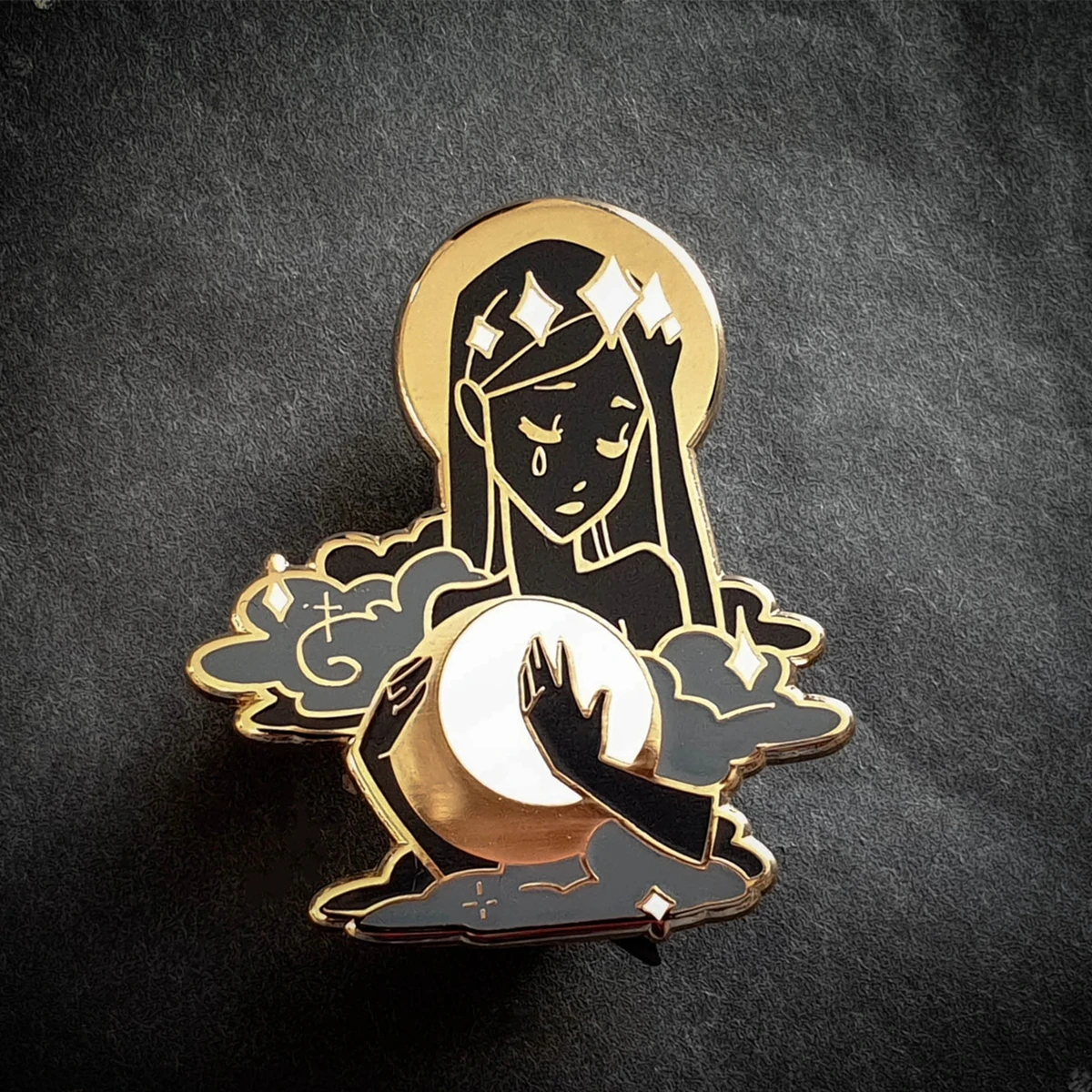 

Beautiful Crying Gods Girl Hard Enamel Pin Fantasy Cartoon Nebula Moon Gold Metal Brooch Accessories Fashion Unique Jewelry Gift