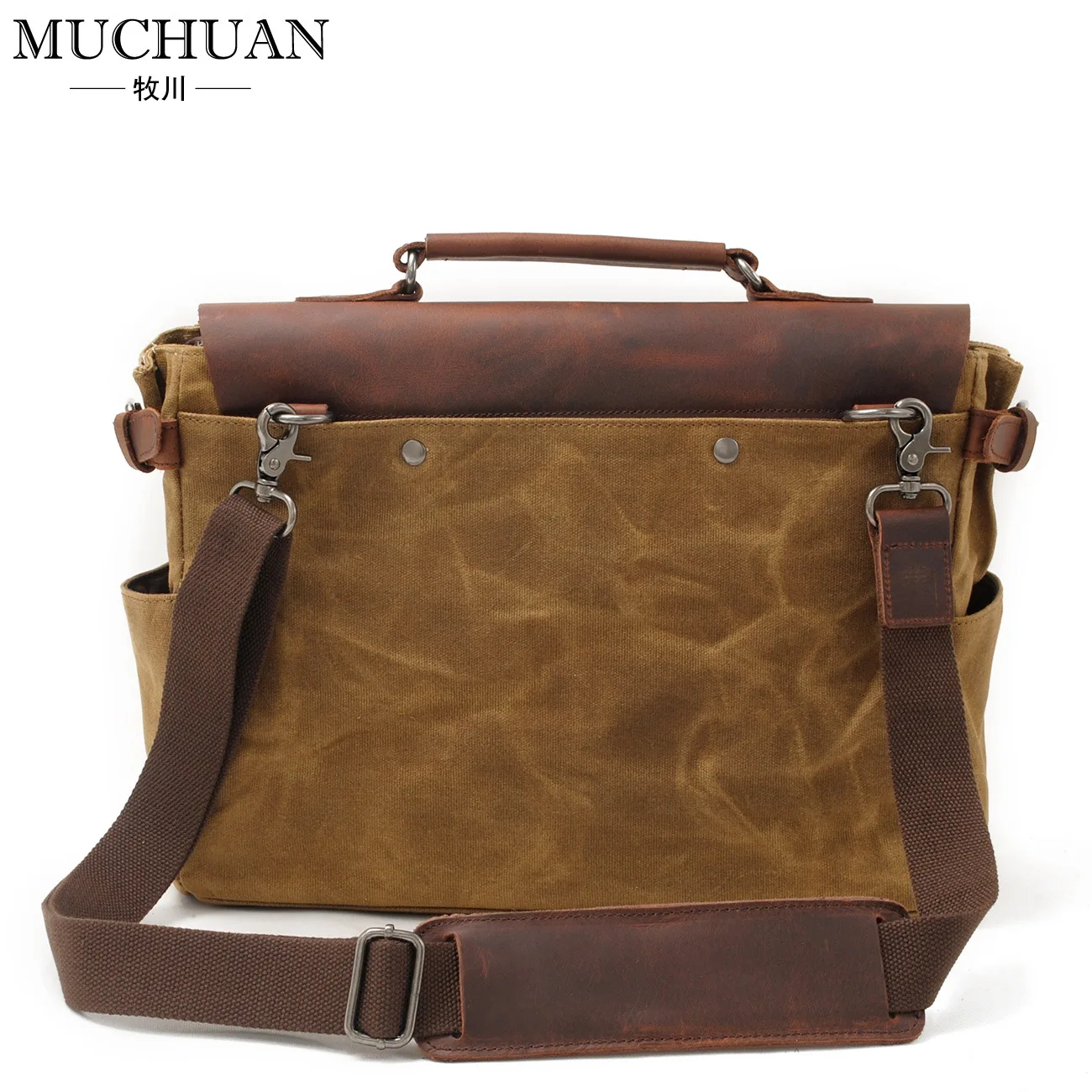 Retro oil wax canvas with crazy horse leather briefcase, European and American men's bag, retro One Shoulder Messenger Bag