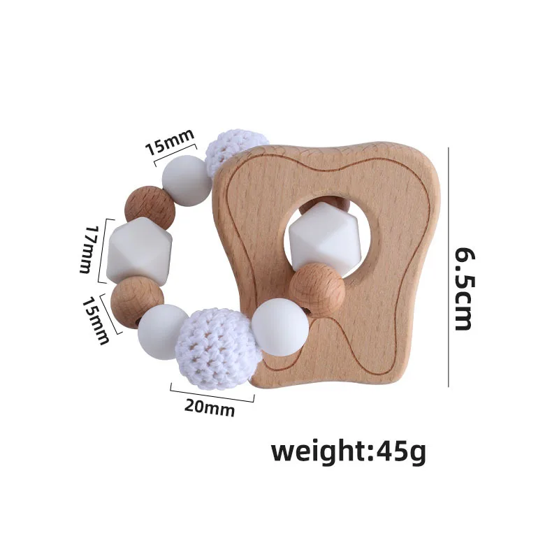 Kissteether-pulsera mordedor de madera para beb&eacute;, juguete bonito de Haya sin BPA, Color s&oacute;lido, regalos de dentici&oacute;n, 1 unidad-5