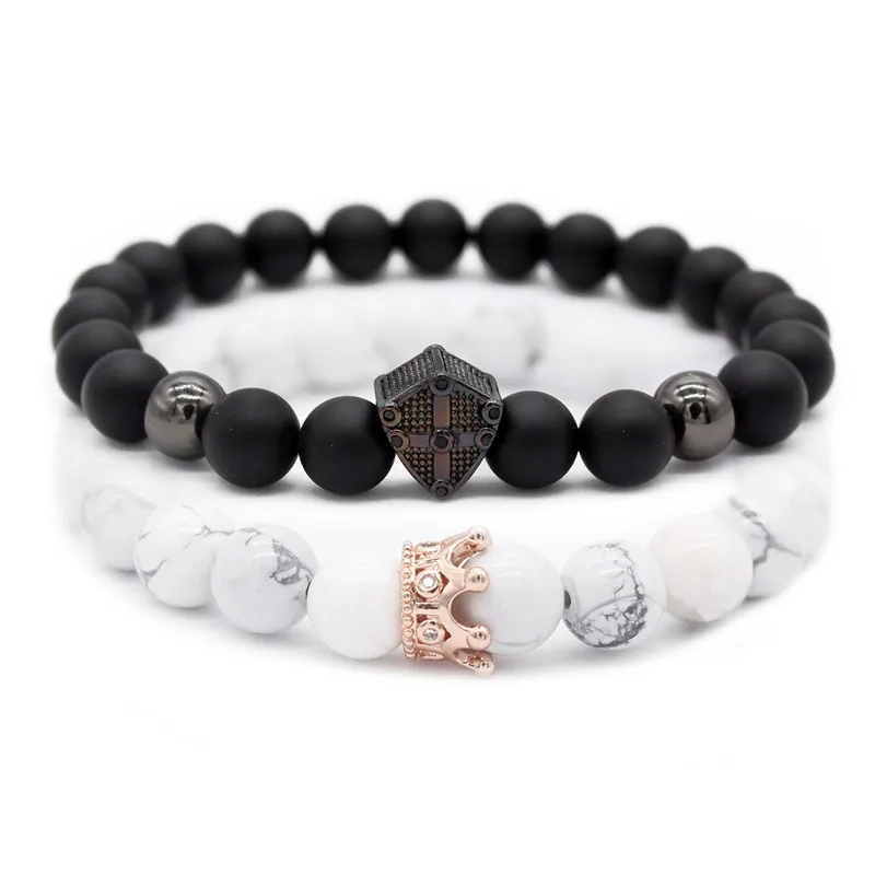 Poshfeel 2 шт Корона/браслеты с крестообразной подвеской и браслеты 8 мм браслет из