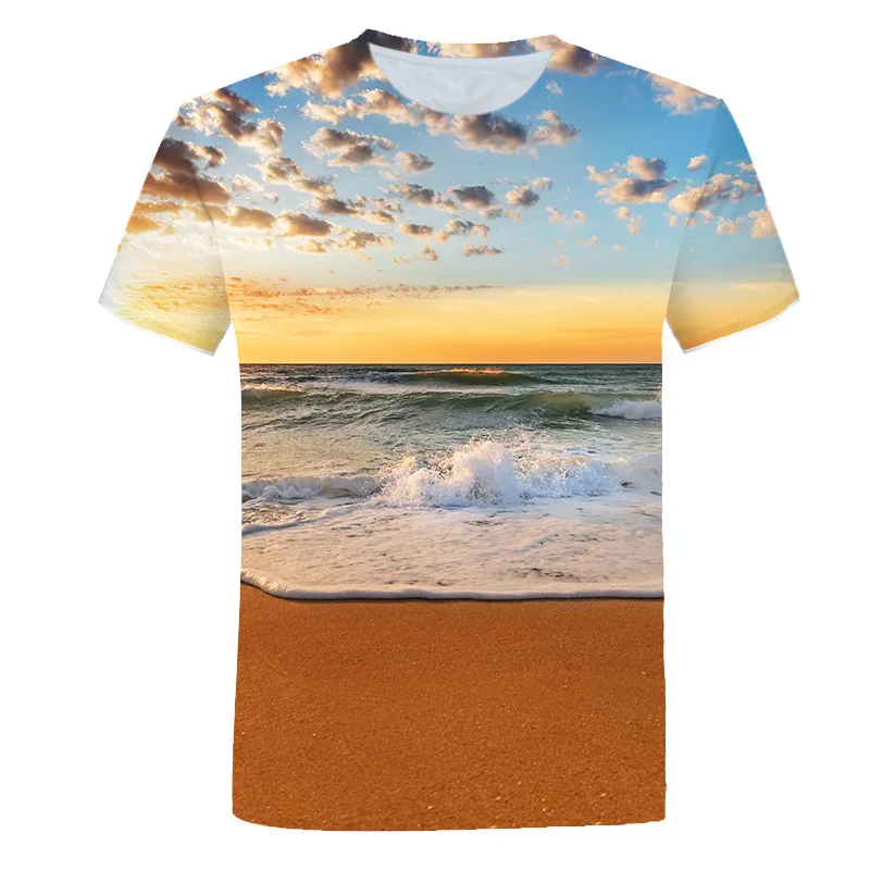 

Summer Seaside Scenery Graphic T Shirts Fashion Men's T-shirts Nature Landscape Pattern T-shirt Style 3D Print with Casual Beach