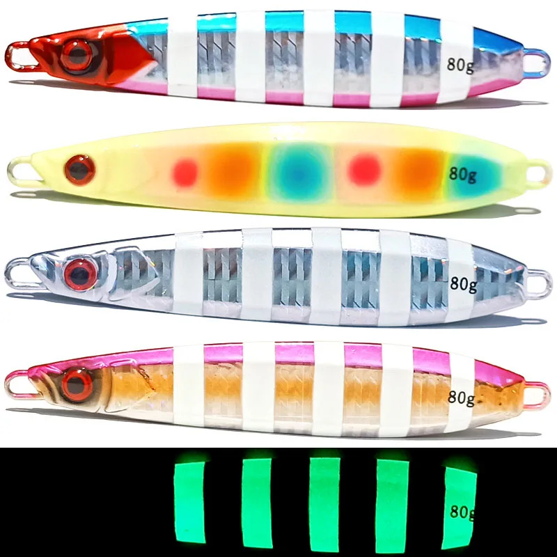 

1pc Japan 40g/60g/80g/100g Luminous silver with 3D eyes lead fish lead jig knife jig glow bass hairtail snapper