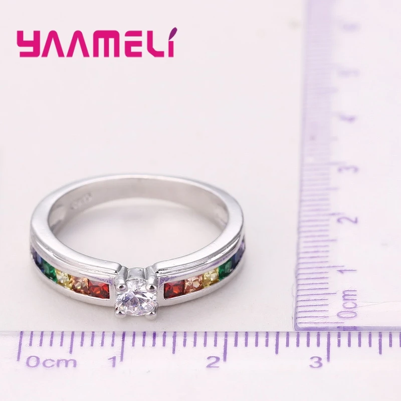 Настоящее 100% Стерлинговое Серебро 925 пробы радужные кубические циркониевые