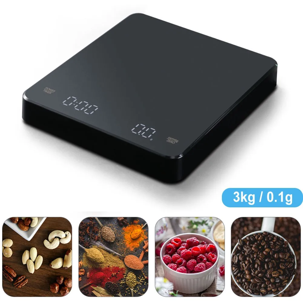 

3kg / 0.1g High Precision LED Screen Charging Coffee Scale Timing Hand Brewing Coffee Electronic Scale Household Kitchen Scale