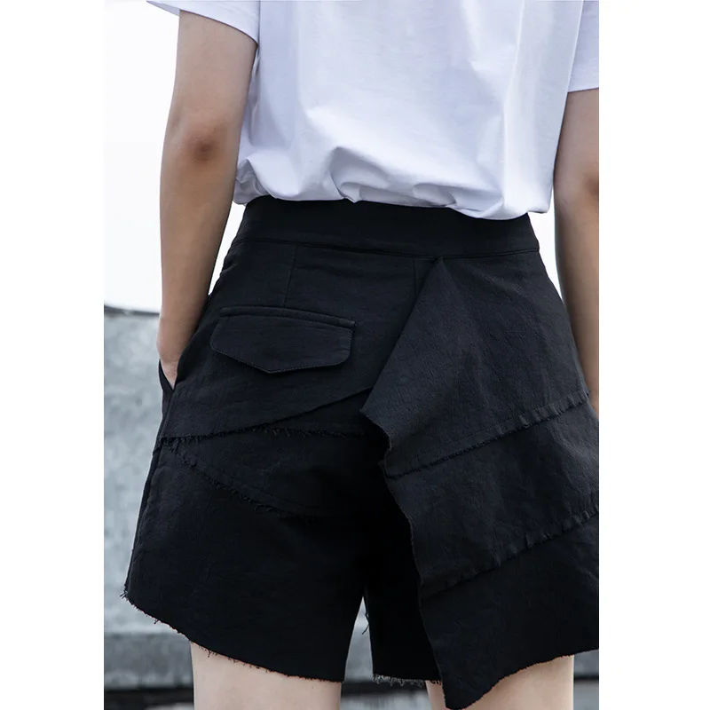 

TVVOVVIN Summer New Black High Waist Irregular Shorts Niche Design Splicing Rough Edge Loose Female Casual shorts F166