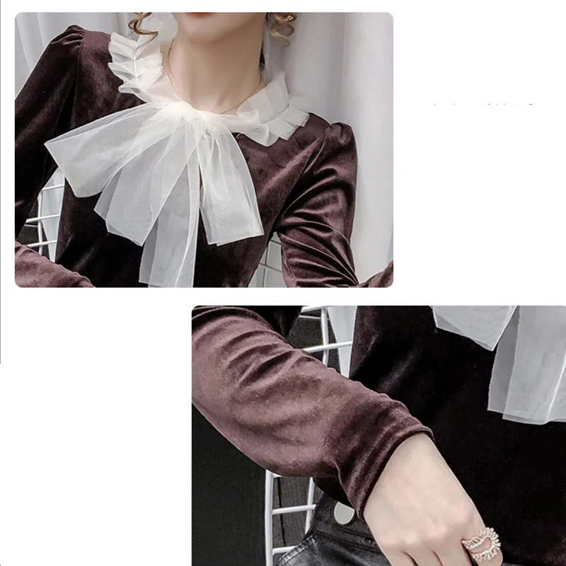 Весна 2021 элегантные женские топы с оборками Женская сетчатая Вельветовая блузка