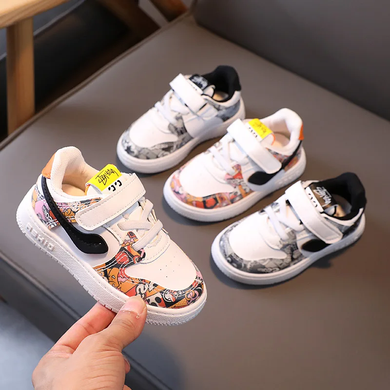 

KINE PANDA Autumn Kids Shoes Boys Sneakers tenis infantil Girls zapatillas Toddler Baby Flats 1 2 3 4 5 Years Old Graffiti
