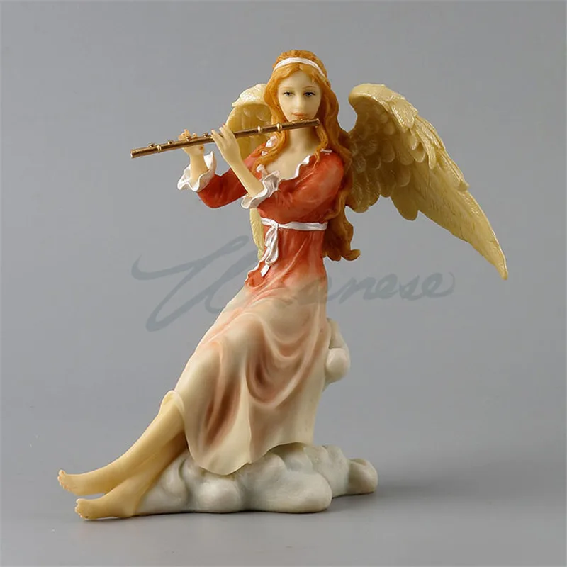 

CREATIVE WOMAN PLAY FLUTE STATUE ANGEL FIGURE ART SCULPTURE RESIN CRAFT HOME DECORATION ACCESSORIES BIRTHDAY GIFT R3324