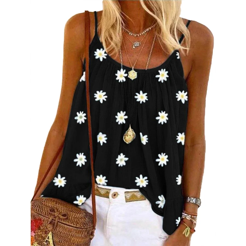 Женский модный плиссированный жилет без рукавов с принтом подсолнуха топ