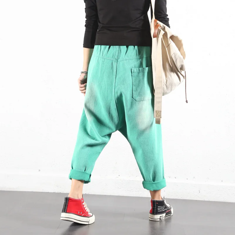 Джинсы шаровары BF в стиле хип хоп мешковатые из денима с прямой мотней ковбойские