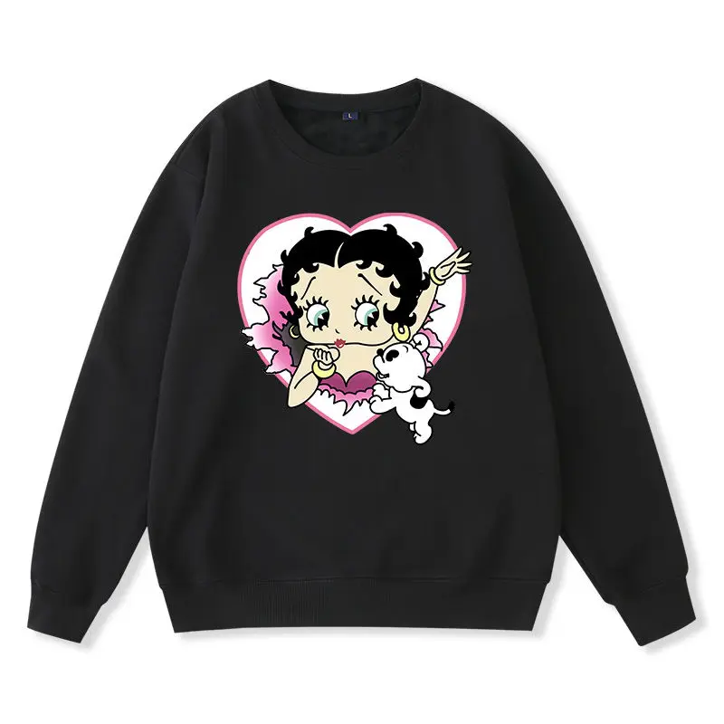 

England Vintage Anime Print Sweatshirt Girl's Pullover Autumn Thick Warm Korean Fashion Long Sleeve Top Plus Size Loose Women