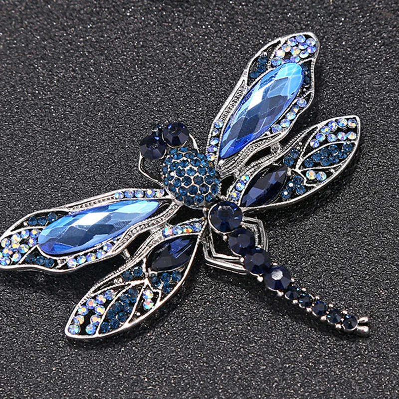 

Blue Crystal Vintage Dragonfly Brooches For Women High Grade Insect Brooch Pins Dress Coat Accessories Animal Jewelry Gifts