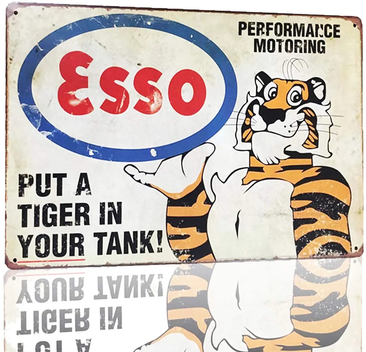 

MMOUNT Esso поместите тигра в танкс, металлический жестяной знак, настенный плакат, постер для творчества, подарок, 12x8 дюймов