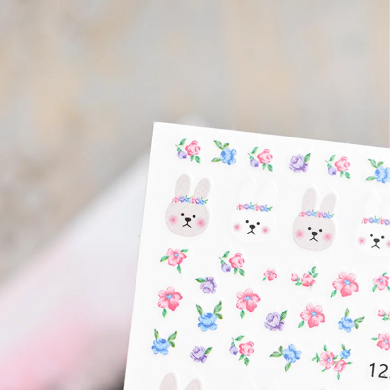 5 шт. тонкие наклейки для ногтей и Улыбка/медведь/цветок/Радуга/кролик DIY слайдер