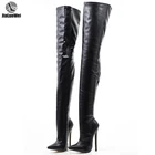 Женские сапоги выше колена, на очень высоком каблуке 18 см, с острым носком, на молнии, из искусственной кожи