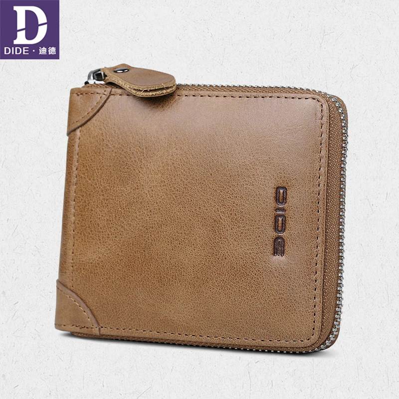 

DIDE Large Capacity Zipper Men's wallet Cowhide Clutch Wallets 100% Genuine Leather Coin purse Short Wallet for Male Gift Box