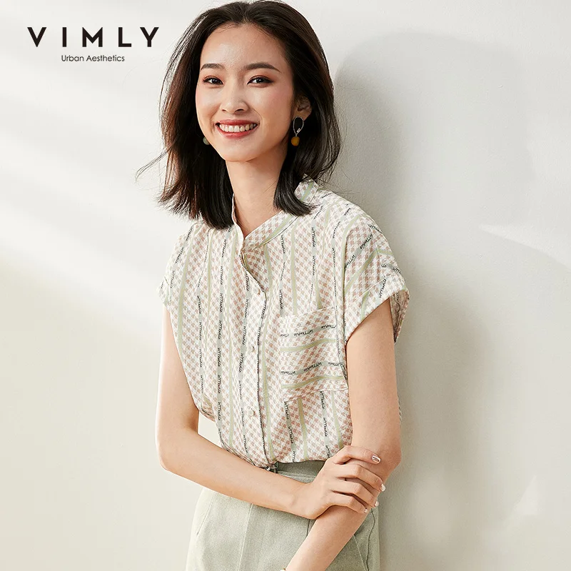 Рубашка Vimly женская с коротким рукавом модная однобортная Свободная шифоновая