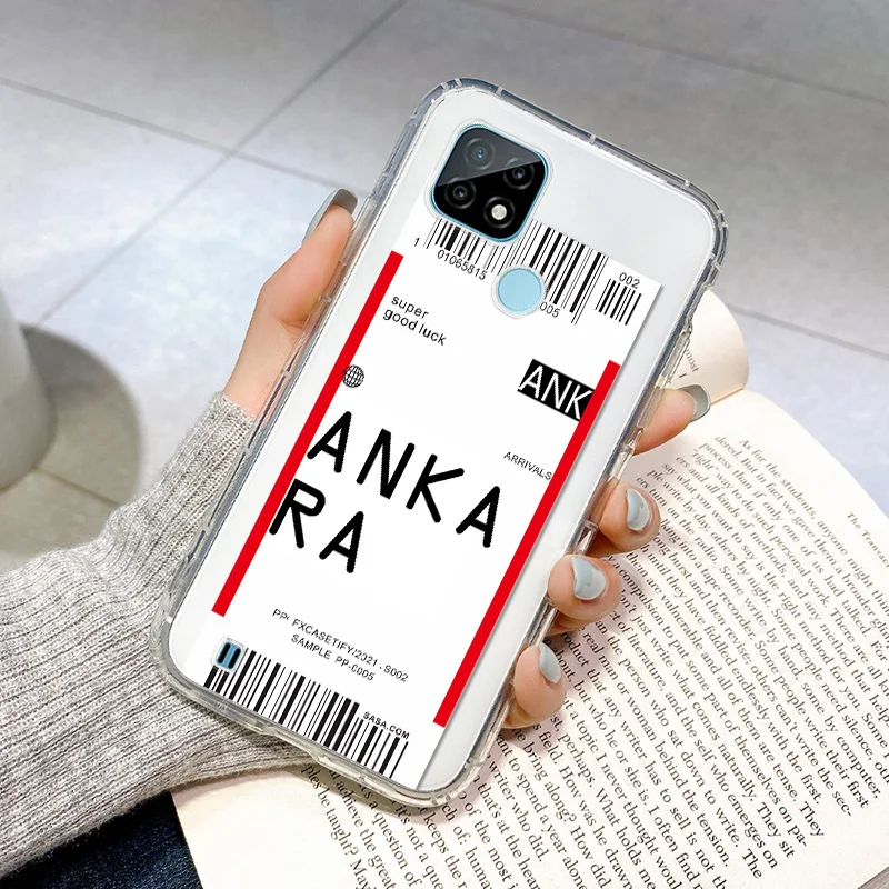 

Air Ticket Moscow Tokyo City Label Soft Case For OPPO Realme C21 C11 C12 C15 C17 6i 7i 7 Pro 5 5s 5i Travel QR Code Clear Fundas