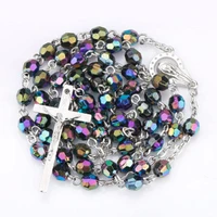 colorful round bead rosary pendant alloy cross virgin mary centrepieces necklace christian catholic religious jewelry