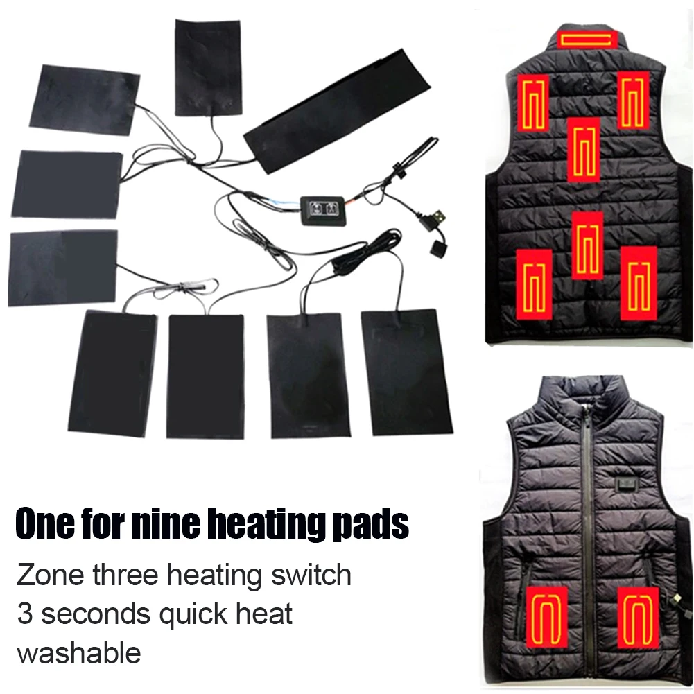 

1 Set Clothes Heating Pad USB Charge Electric Vest Jacket Heating Sheet Outdoor Themal Warm Winter Heating Vest Pads Three Speed
