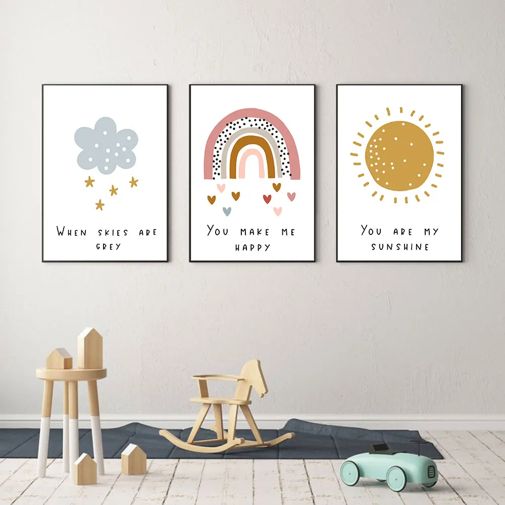 Радужная Стена искусство детской комнаты нейтральный декор для скандинавские