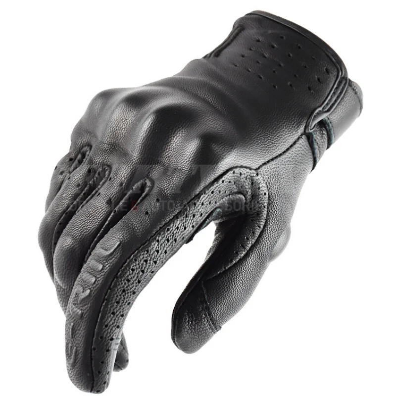 

Retro Men's Motorcycle Leather Gloves Breathable Touch Screen Moto Gloves Summer Autumn Non-slip Motorbike Gloves Black Khaki