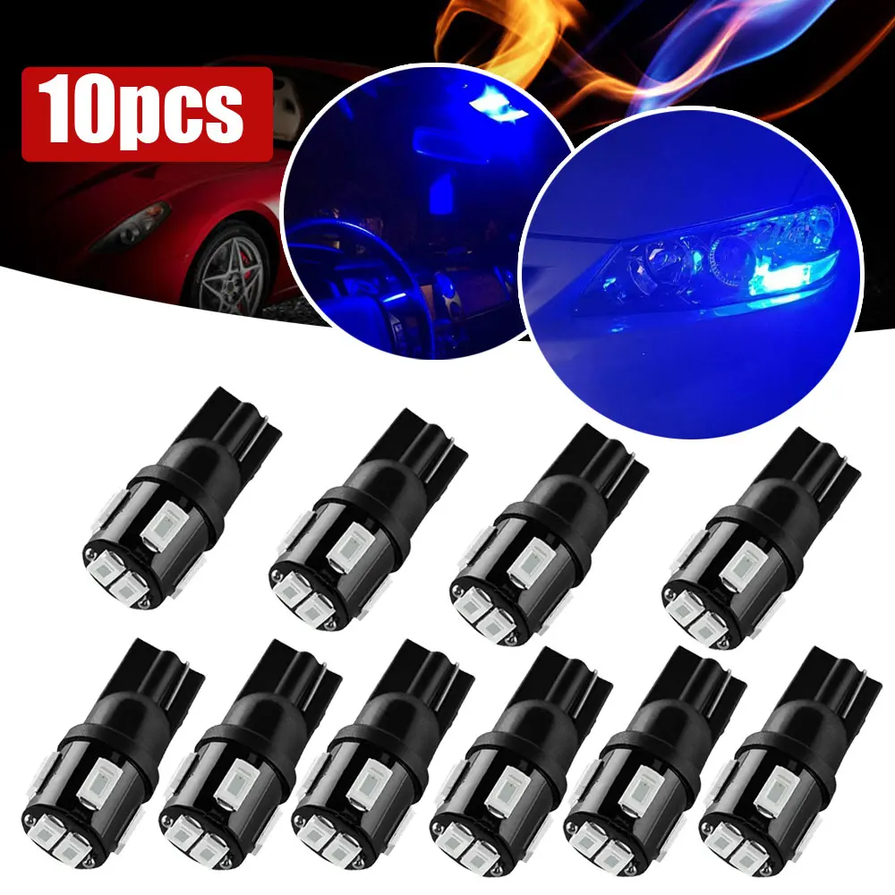 

10Pcs Super Bright Blue T10 5630 LED Car Interior Light W5W 2825 158 168 192 194 Dome Map Lamp License Light Bulbs Truck 12V