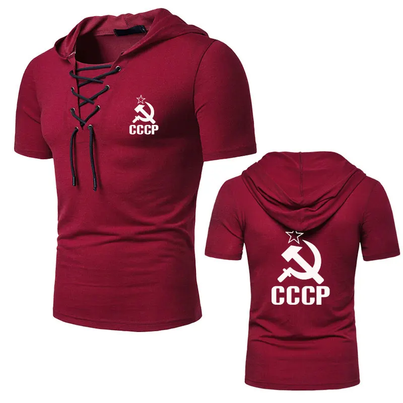 Футболка мужская с капюшоном Повседневная тенниска СССР коротким рукавом