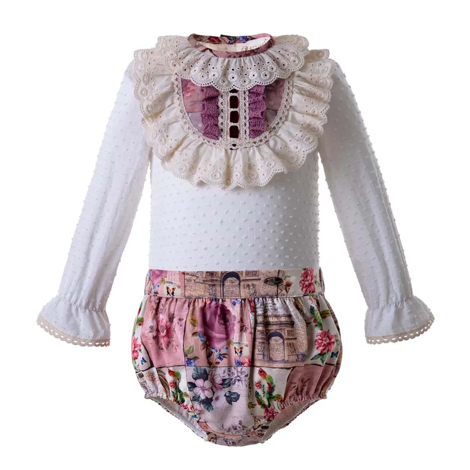 Cutestyles Vintage Style Baby Toddler Clothing Set Floral Printed Lace Kid Suits Boutique Child Outfits EU-DMCS106-B326 | Детская одежда