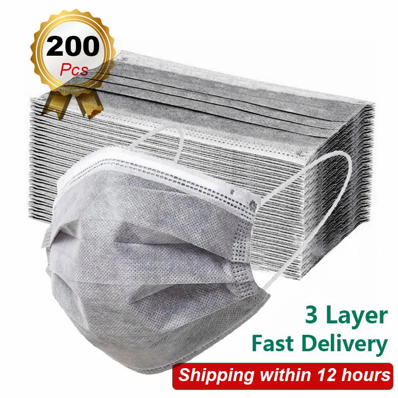 

10-200PCS Gray Disposable Masks 3 Layers Ply Adult Masque Jetable Face Mask Protective Mouth Mascarillas Mundschutzmaske Earloop