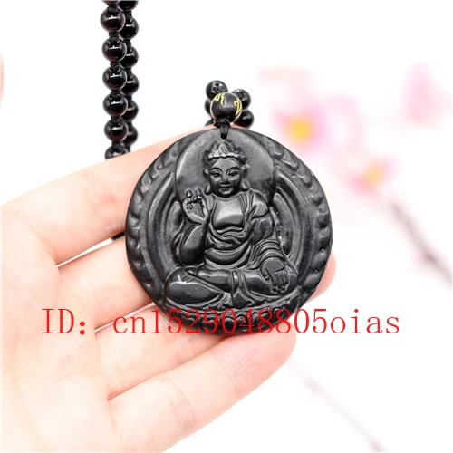 Натуральный черный зеленый нефрит обсидиан Будда кулон бусины ожерелье