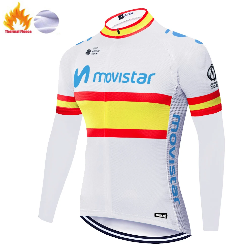 2020 команда movistar Мужская велосипедная трикотажная зимняя термофлисовая