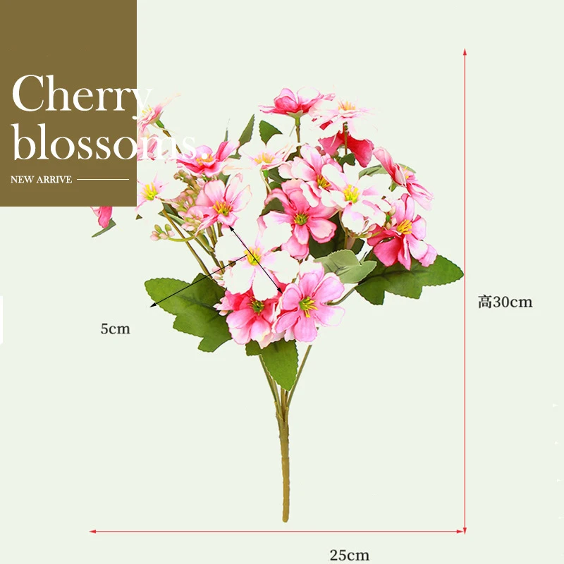 

18 Heads White Cherry Blossoms Artificial Flowers Silk Pink Fake Flowers DIY Wedding Decoration Home Bouquet Faux Flowers Branch