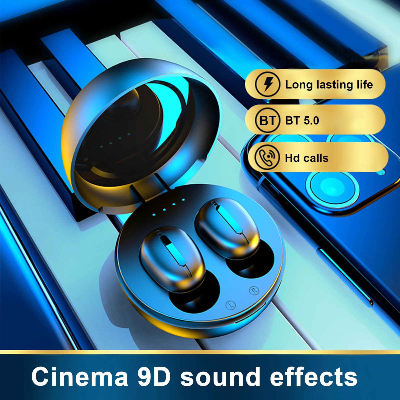 TWS Беспроводные наушники с сенсорным управлением 9D стерео Bluetooth микрофоном